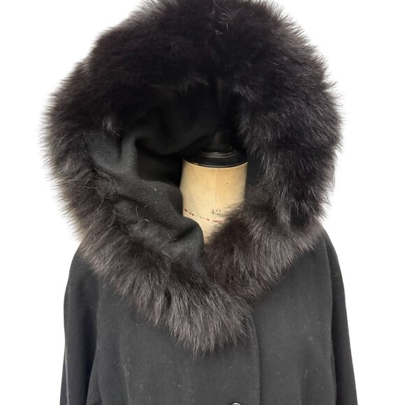 VTG Steve by Searle Long Sleeve Fur Trim Butto cashmere wool Hooded Long Coat Wo - Picture 6 of 13